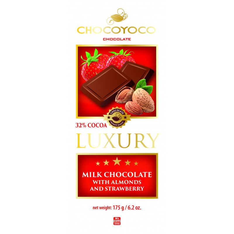 PIENINIS ŠOKOLADAS SU BRAŠKĖMIS IR MIGDOLAIS LUXURY 175G